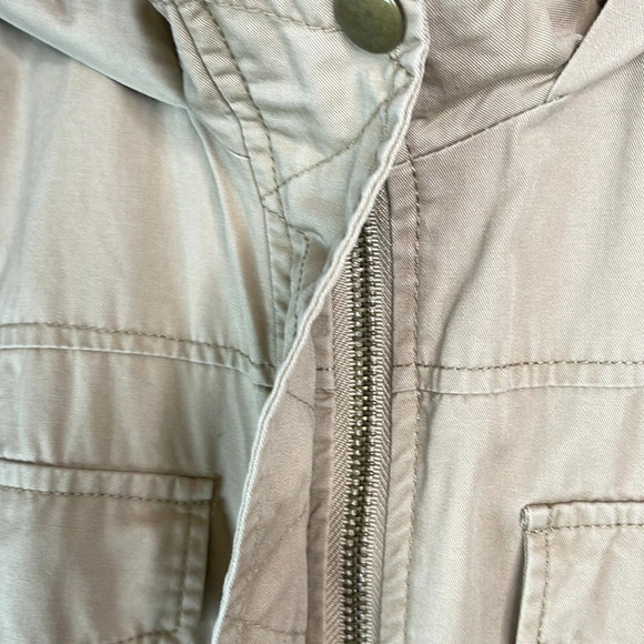 FOREVER 21 Military Jacket Khaki Tan Zip Hood Snap Flap Pockets Drawstring M - Picture 7 of 12